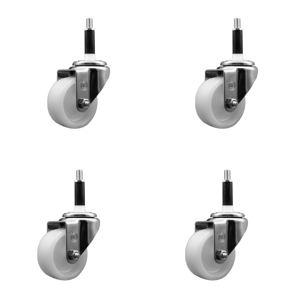 SCC-SSEX20S314-NYS-78-4 Stainless Steel Nylon Swivel Expanding Stem Caster with 3 in. White Wheels & 0.87 in. Stems - Set of 4