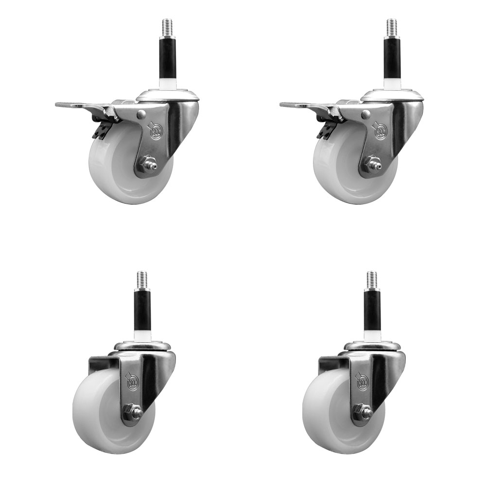 SCC-SSEXTTL20S314-NYS-2-S-2-78 Stainless Steel Nylon Swivel Expanding Stem Caster with 3 in. White Wheels & 0.87 in. Stems - Set of 4