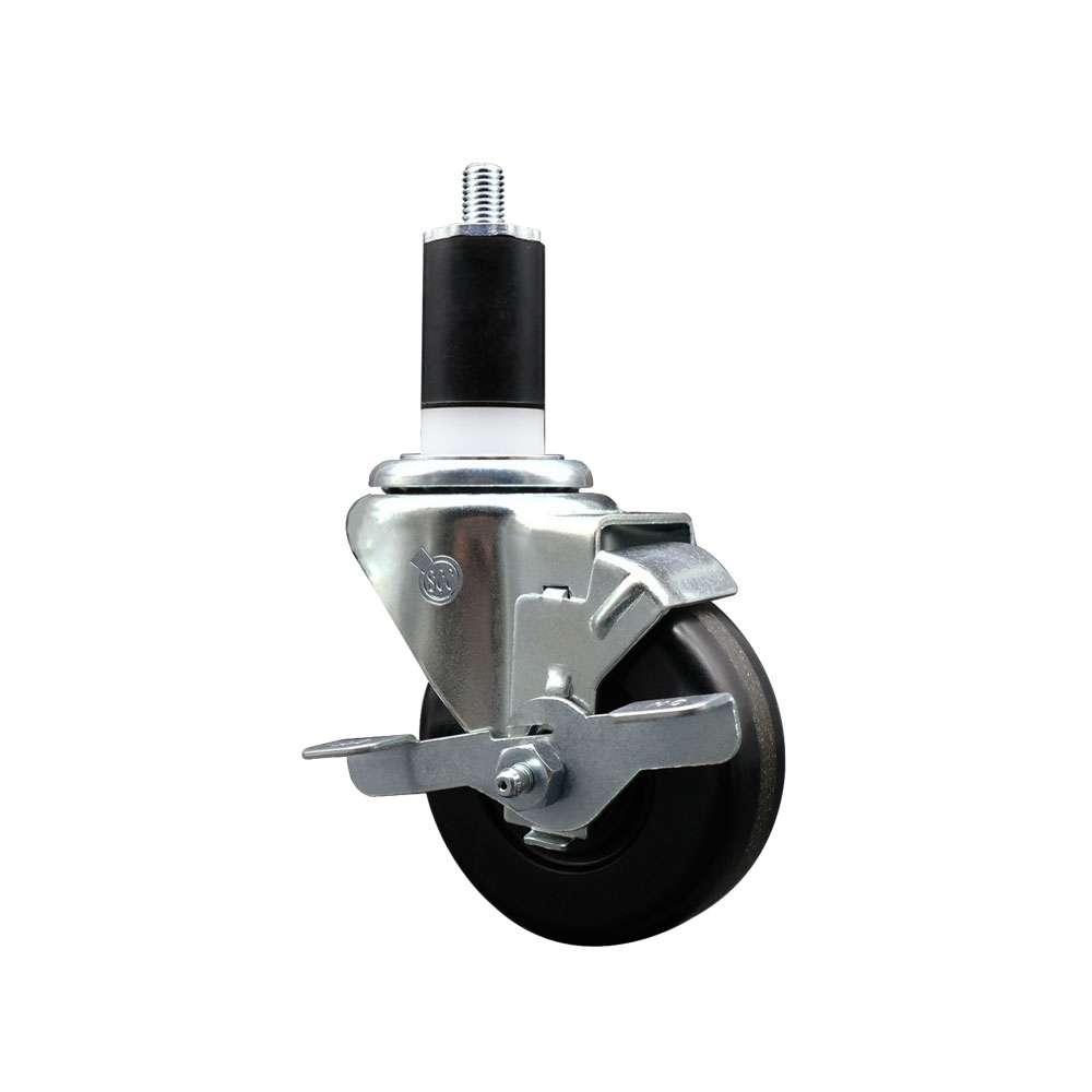 SCC-EX20S3514-PHR-TLB-112 Phenolic Swivel Expanding Stem Caster with Roller Bearing 3.5 x 1.25 in. Black Wheel & 1.5 in. Stem & Top Locking Brake