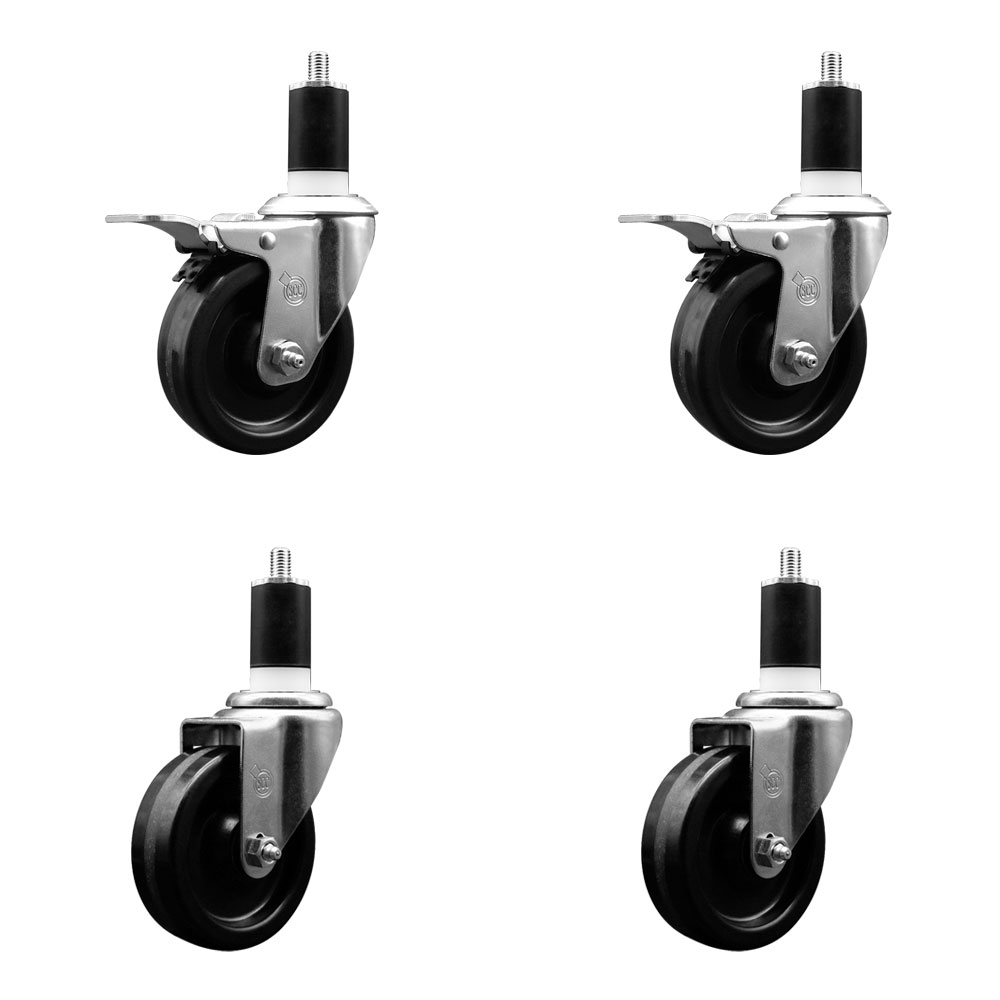 SCC-EXTTL20S414-PHR-2-S-2-112 Phenolic Swivel Expanding Stem Caster with Roller Bearings 4 x 1.25 in. Black Wheels & 1.5 in. Stems - Set of 4
