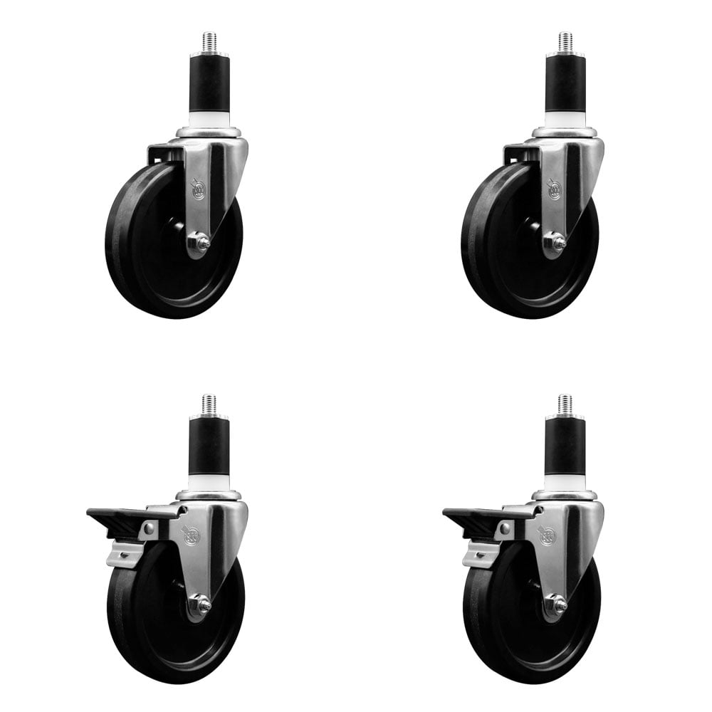 SCC-EX20S514-PHR-2-PLB-2-112 Phenolic Swivel Expanding Stem Caster with Roller Bearings 5 x 1.25 in. Black Wheels & 1.5 in. Stems - Set of 4