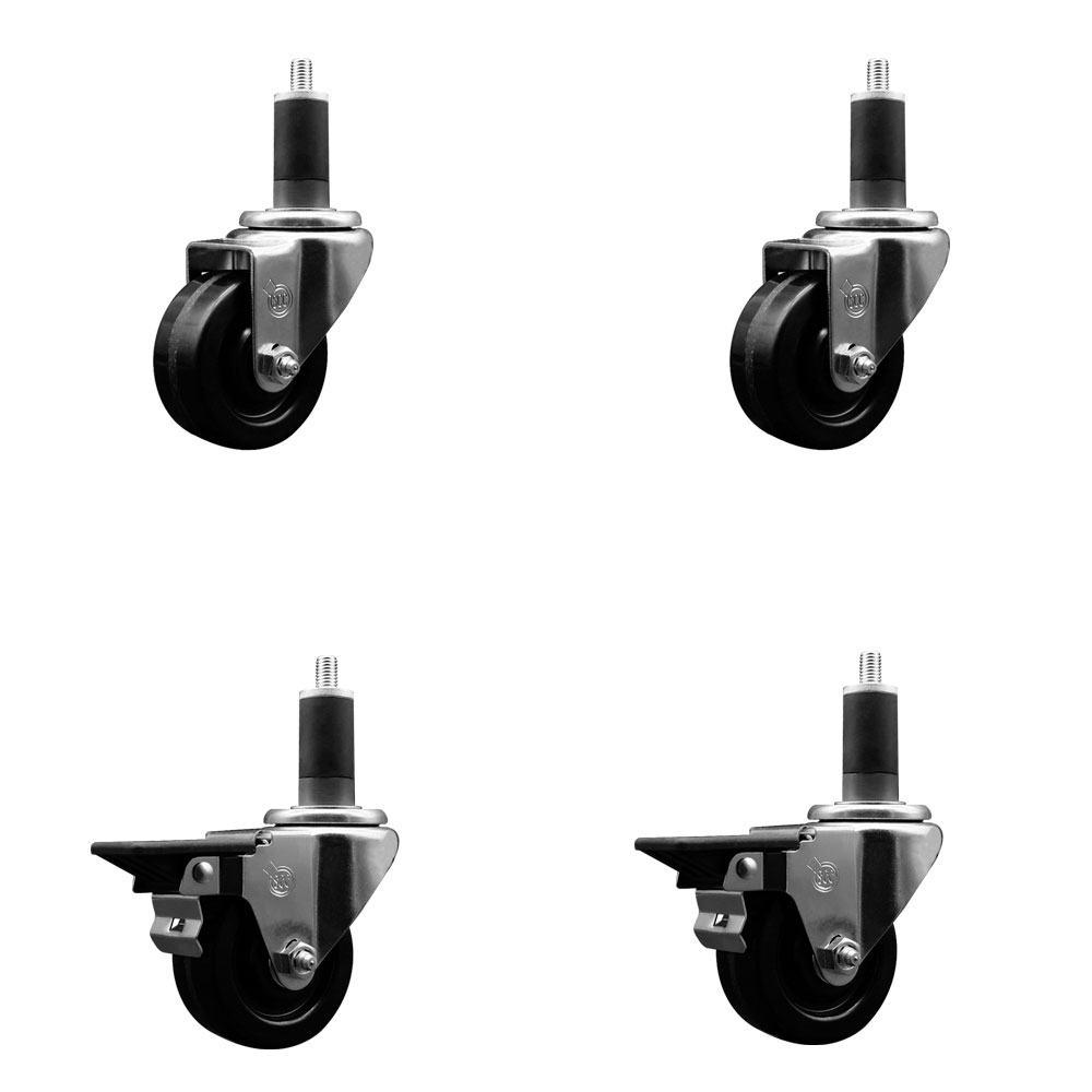 SCC-EX20S314-PHR-2-PLB-2-114 Phenolic Swivel Expanding Stem Caster with Roller Bearings 3 x 1.25 in. Black Wheels & 1.25 in. Stems - Set of 4