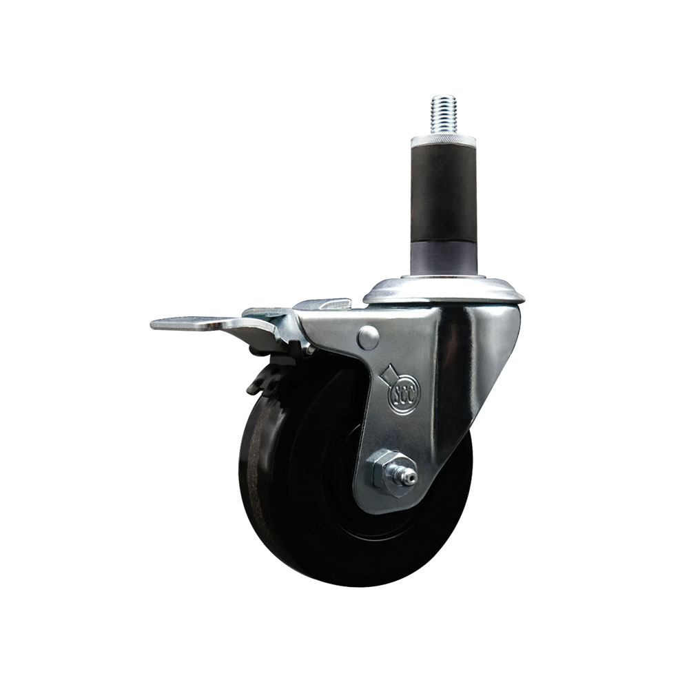 SCC-EXTTL20S3514-PHR-114 Phenolic Swivel Expanding Stem Caster with Roller Bearing 3.5 x 1.25 in. Black Wheel & 1.25 in. Stem & Total Locking Brake