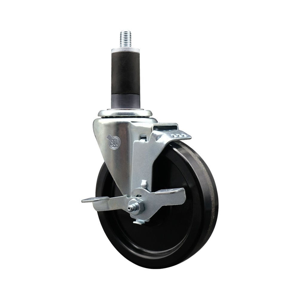 SCC-EX20S514-PHR-TLB-114 Phenolic Swivel Expanding Stem Caster with Roller Bearing 5 x 1.25 in. Black Wheel & 1.25 in. Stem & Top Locking Brake