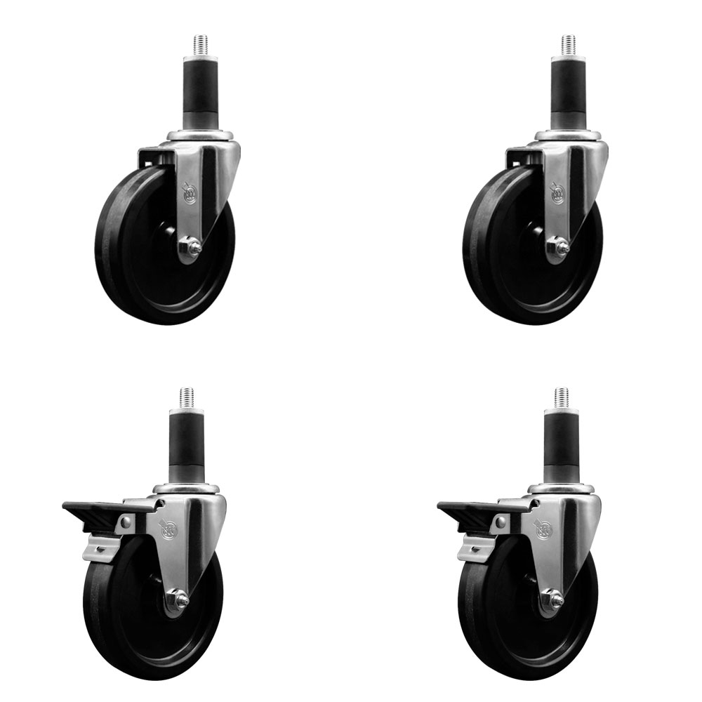 SCC-EX20S514-PHR-2-PLB-2-114 Phenolic Swivel Expanding Stem Caster with Roller Bearings 5 x 1.25 in. Black Wheels & 1.25 in. Stems - Set of 4