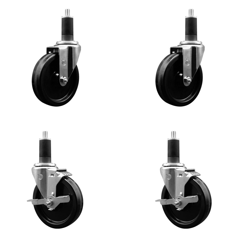 SCC-EX20S514-PHR-2-TLB-2-114 Phenolic Swivel Expanding Stem Caster with Roller Bearings 5 x 1.25 in. Black Wheels & 1.25 in. Stems - Set of 4