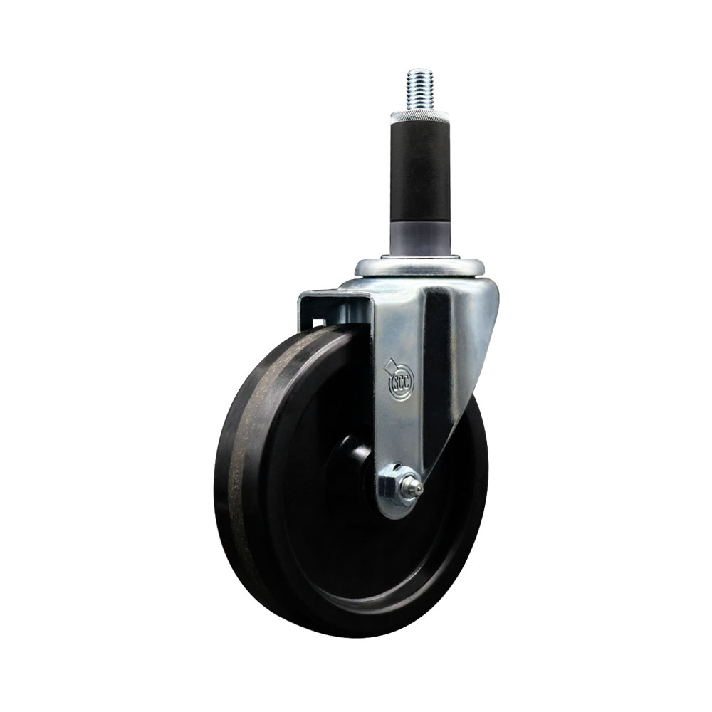 SCC-EX20S514-PHR-118 Phenolic Swivel Expanding Stem Caster with Roller Bearing 5 x 1.25 in. Black Wheel & 1.13 in. Stem