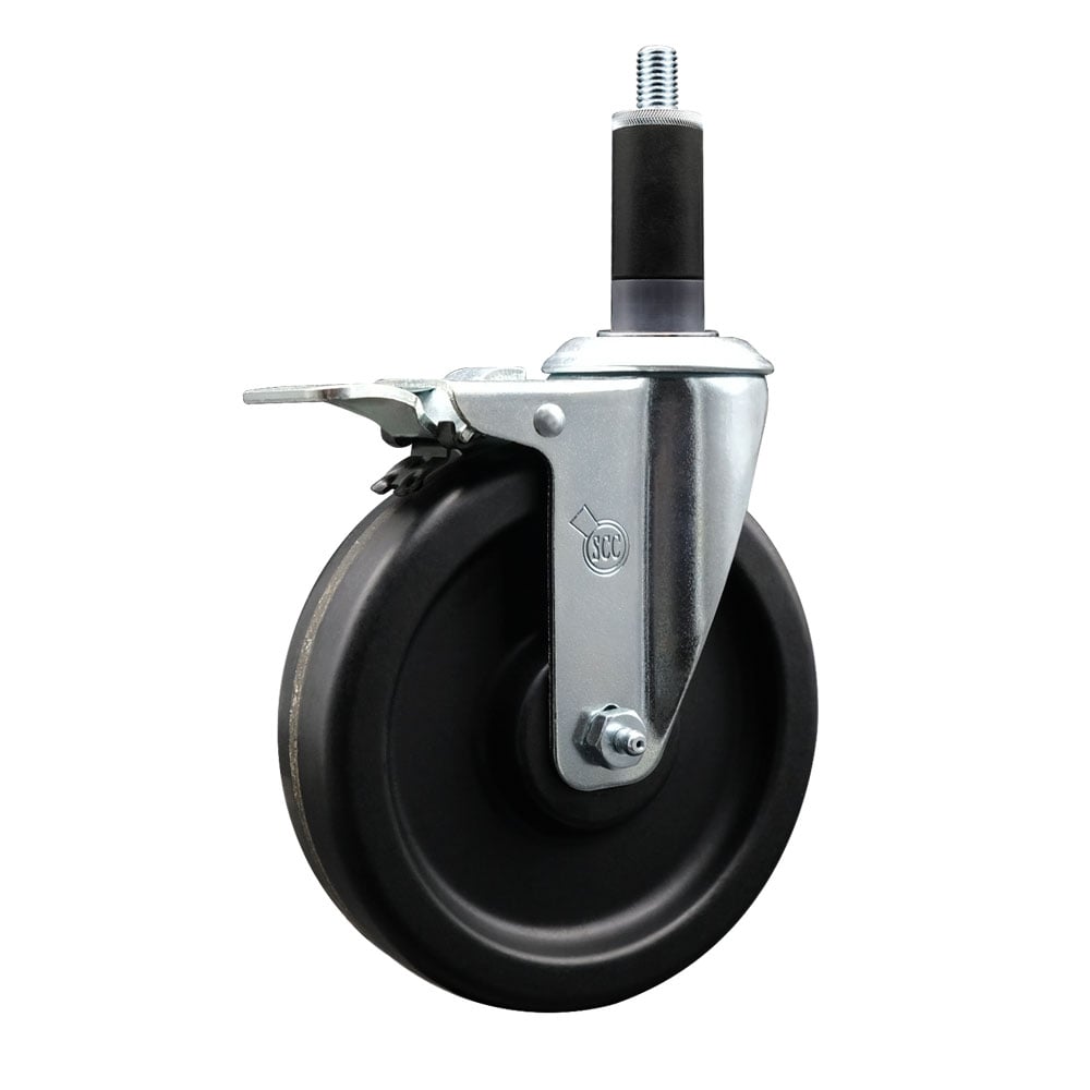 SCC-EXTTL20S615-PHR-118 Phenolic Swivel Expanding Stem Caster with Roller Bearing 6 x 1.5 in. Black Wheel & 1.13 in. Stem & Total Locking Brake