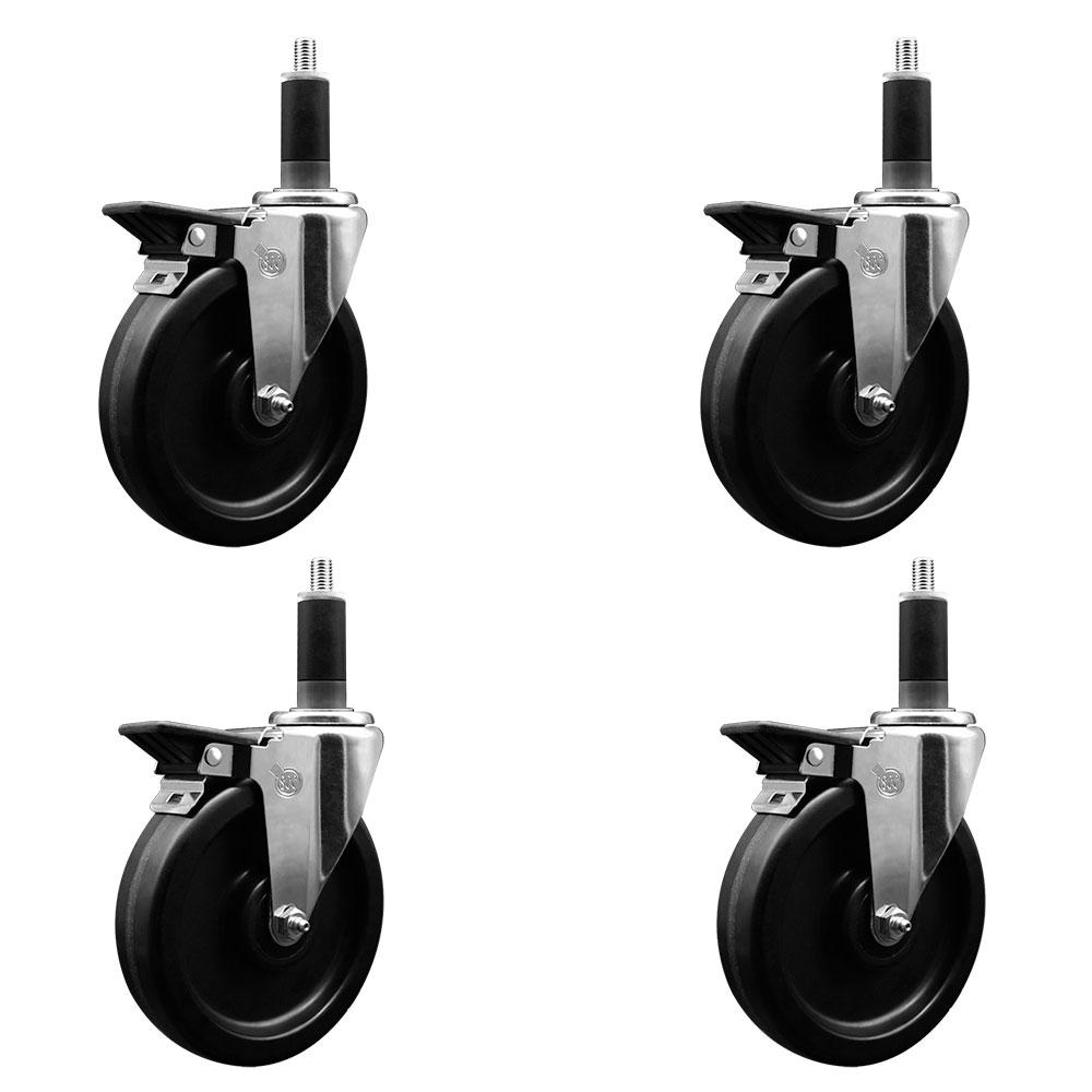 SCC-EX20S615-PHR-PLB-118-4 Phenolic Swivel Expanding Stem Caster with Roller Bearings 6 x 1.5 in. Black Wheels & 1.13 in. Stems - Set of 4