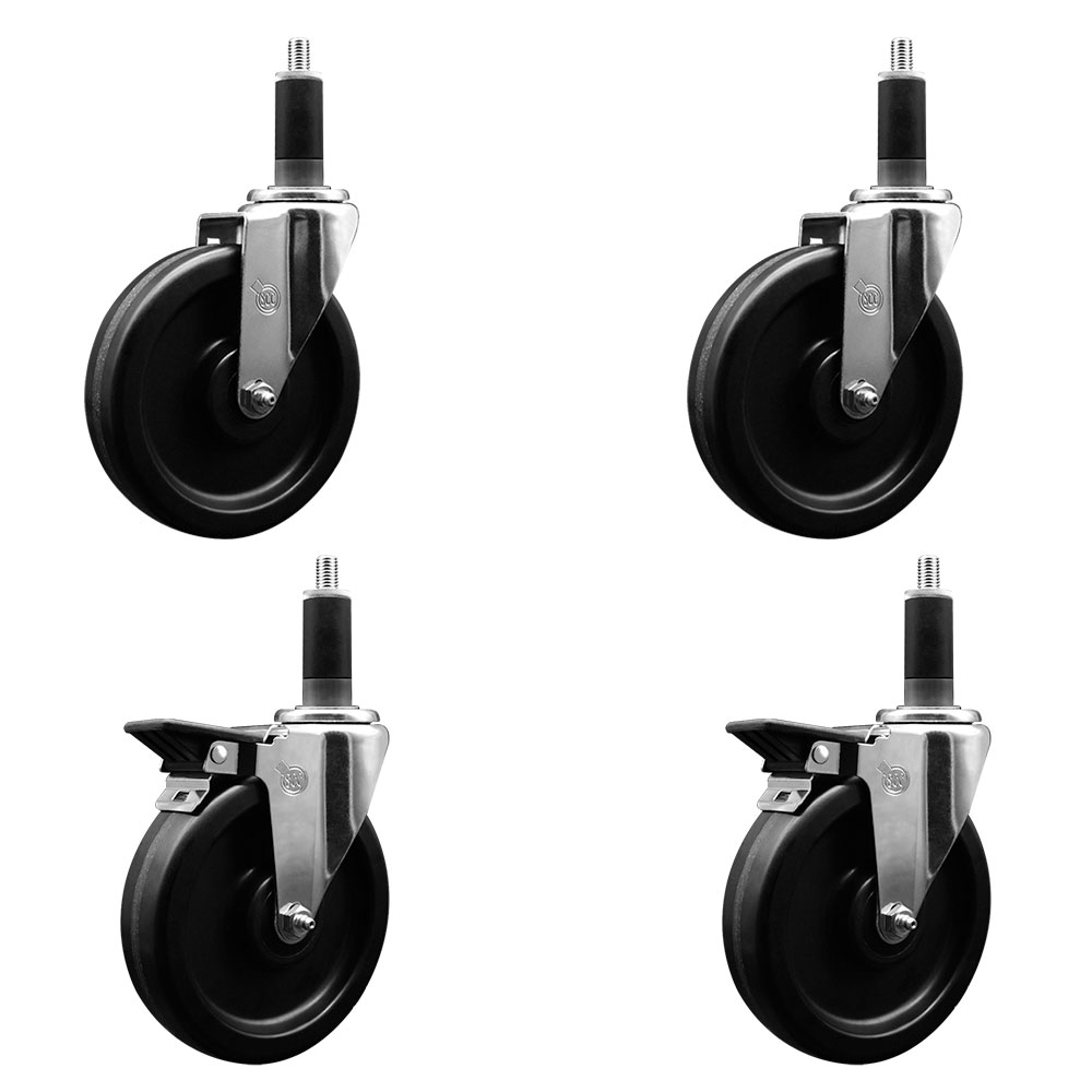 SCC-EX20S615-PHR-2-PLB-2-118 Phenolic Swivel Expanding Stem Caster with Roller Bearings 6 x 1.5 in. Black Wheels & 1.13 in. Stems - Set of 4