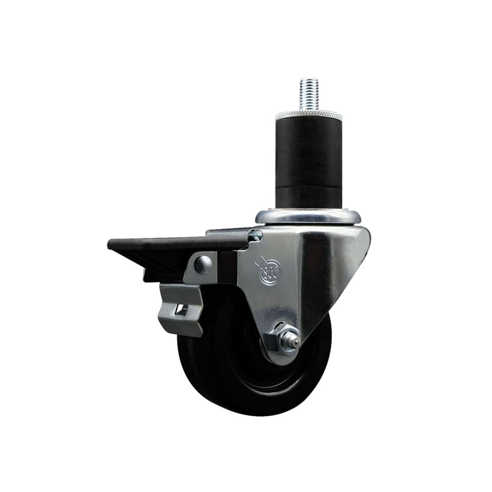 SCC-EX20S314-PHR-PLB-134 Phenolic Swivel Expanding Stem Caster with Roller Bearing 3 x 1.25 in. Black Wheel & 1.75 in. Stem & Posi Locking Brake