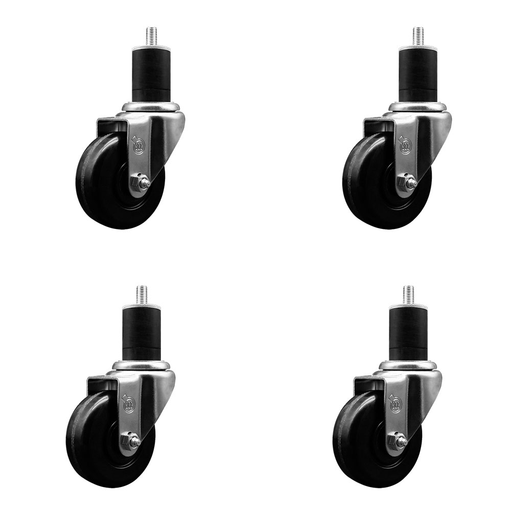 SCC-EX20S3514-PHR-134-4 Phenolic Swivel Expanding Stem Caster with Roller Bearings 3.5 x 1.25 in. Black Wheels & 1.75 in. Stems - Set of 4