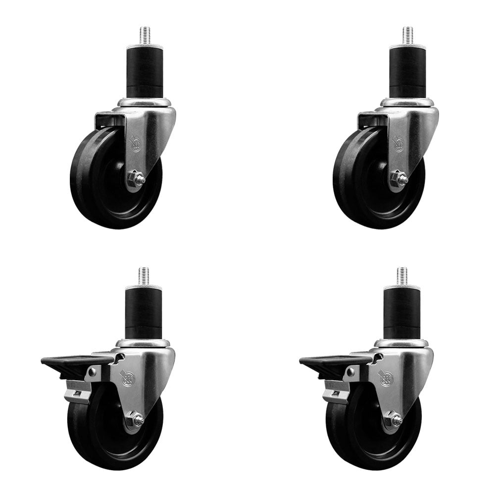 SCC-EX20S414-PHR-2-PLB-2-134 Phenolic Swivel Expanding Stem Caster with Roller Bearings 4 x 1.25 in. Black Wheels & 1.75 in. Stems - Set of 4