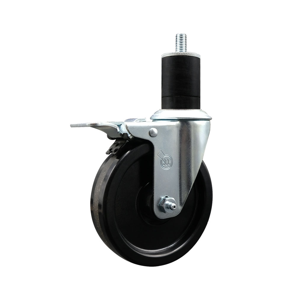 SCC-EXTTL20S514-PHR-134 Phenolic Swivel Expanding Stem Caster with Roller Bearing 5 x 1.25 in. Black Wheel & 1.75 in. Stem & Total Locking Brake