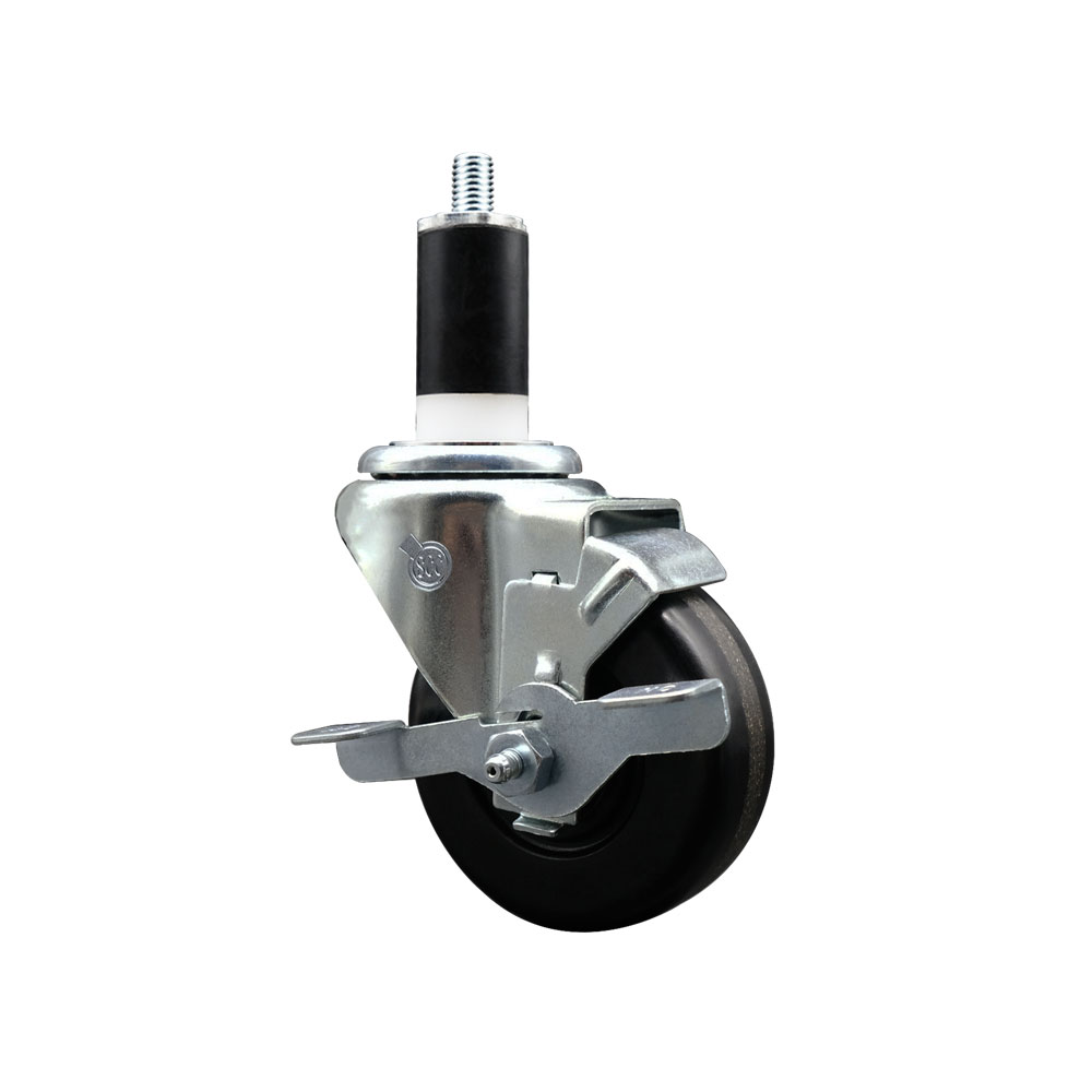 SCC-EX20S3514-PHR-TLB-138 Phenolic Swivel Expanding Stem Caster with Roller Bearing 3.5 x 1.25 in. Black Wheel & 1.38 in. Stem & Top Locking Brake