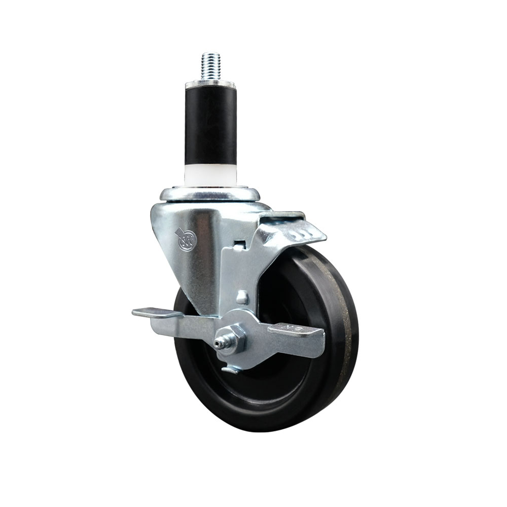 SCC-EX20S414-PHR-TLB-138 Phenolic Swivel Expanding Stem Caster with Roller Bearing 4 x 1.25 in. Black Wheel & 1.38 in. Stem & Top Locking Brake