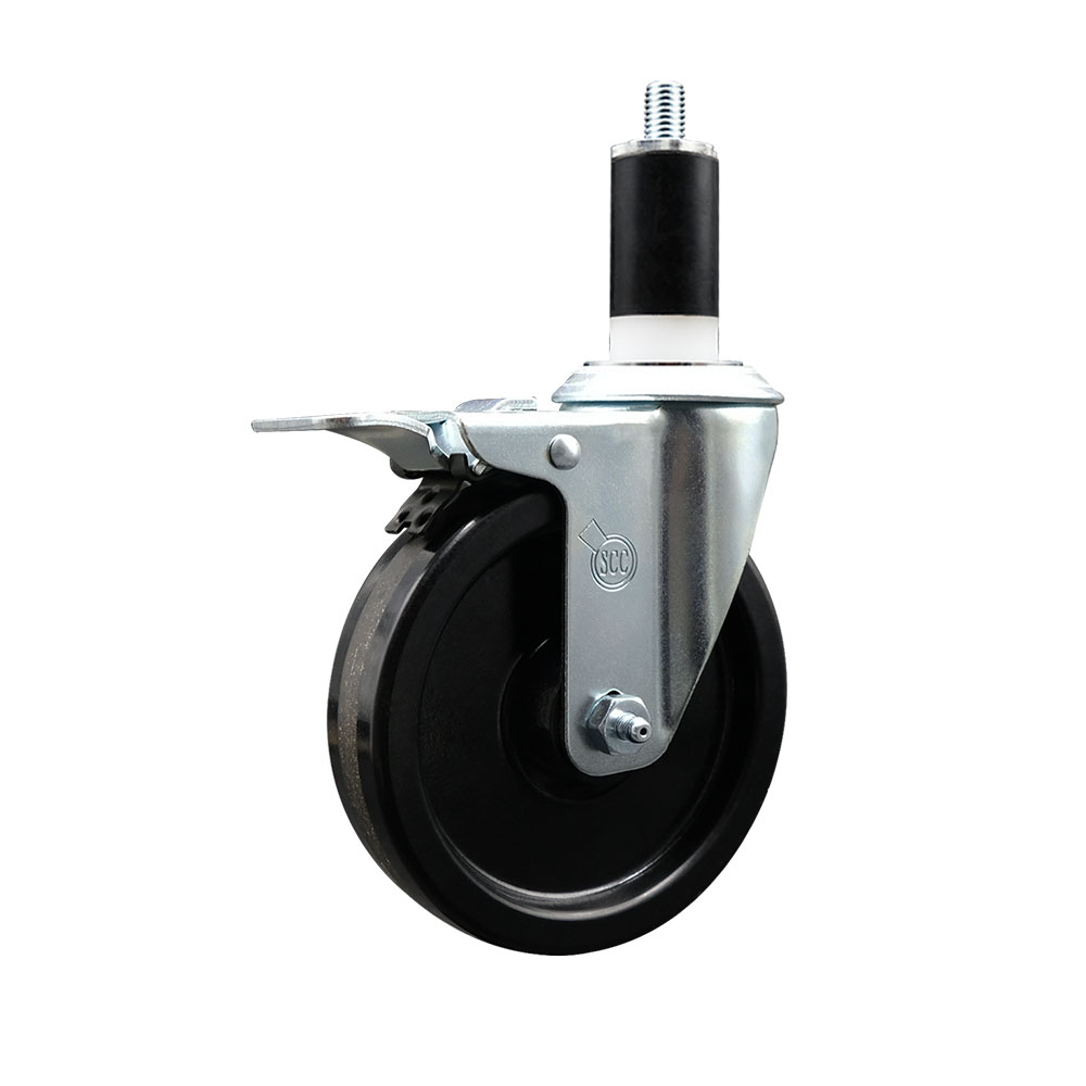SCC-EXTTL20S514-PHR-138 Phenolic Swivel Expanding Stem Caster with Roller Bearing 5 x 1.25 in. Black Wheel & 1.38 in. Stem & Total Locking Brake