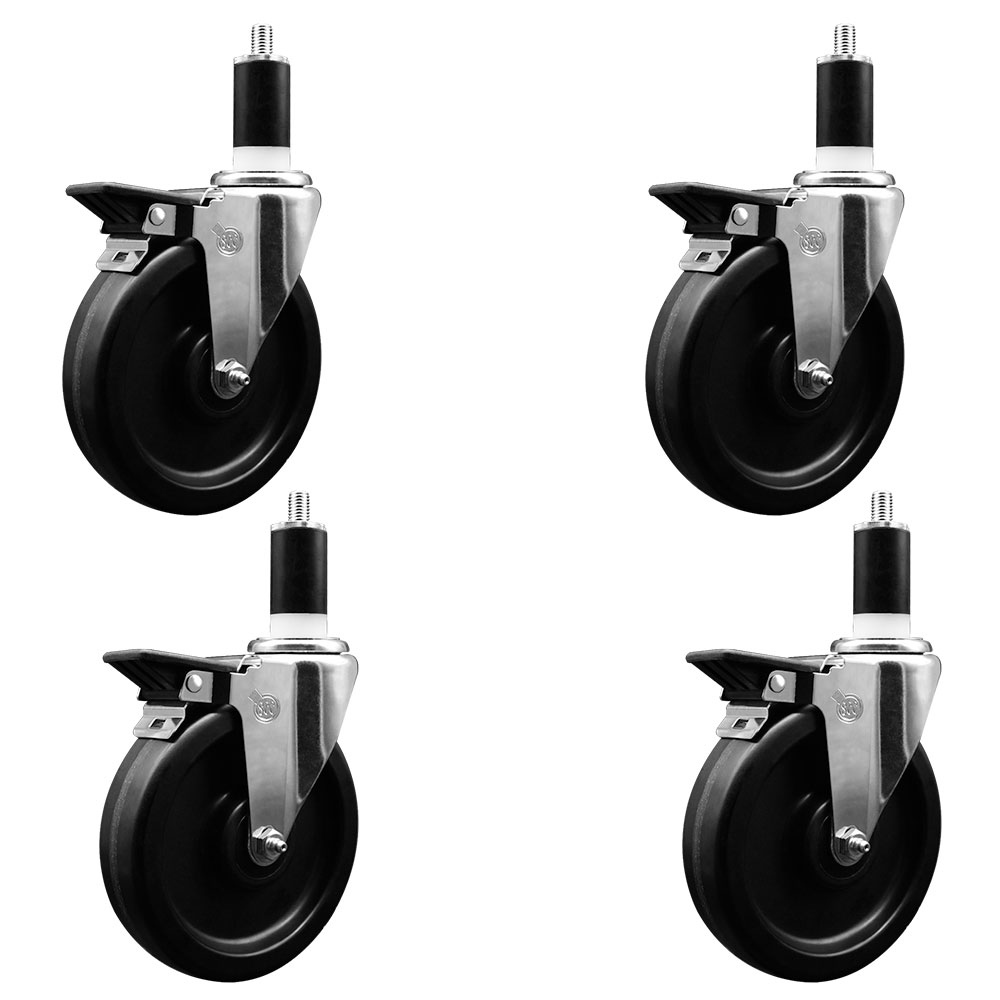 SCC-EX20S615-PHR-PLB-138-4 Phenolic Swivel Expanding Stem Caster with Roller Bearings 6 x 1.5 in. Black Wheels & 1.38 in. Stems - Set of 4