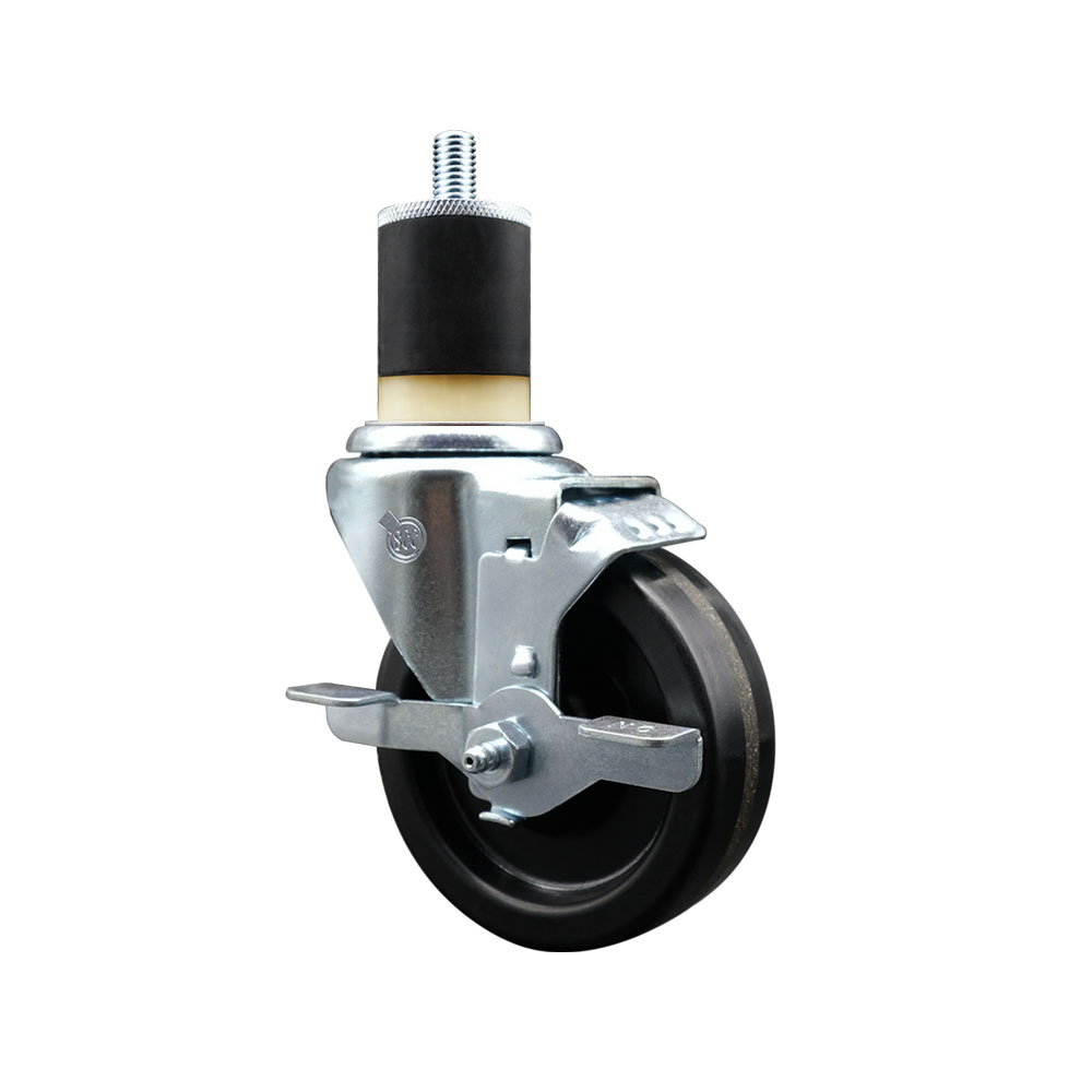 SCC-SSEX20S414-PHS-TLB-178 Stainless Steel Phenolic Swivel Expanding Stem Swivel Caster with 4 in. Black Wheel & 1.87 in. Stem & Top Locking Brake