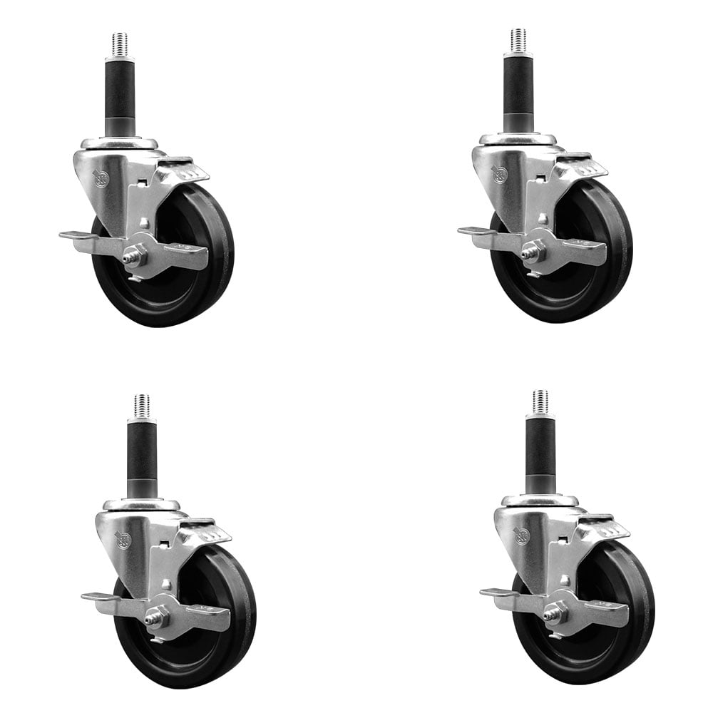 SCC-EX20S414-PHS-TLB-1-4 Phenolic Swivel Expanding Stem Caster with 4 in. Black Wheels & 1 in. Stems - Set of 4