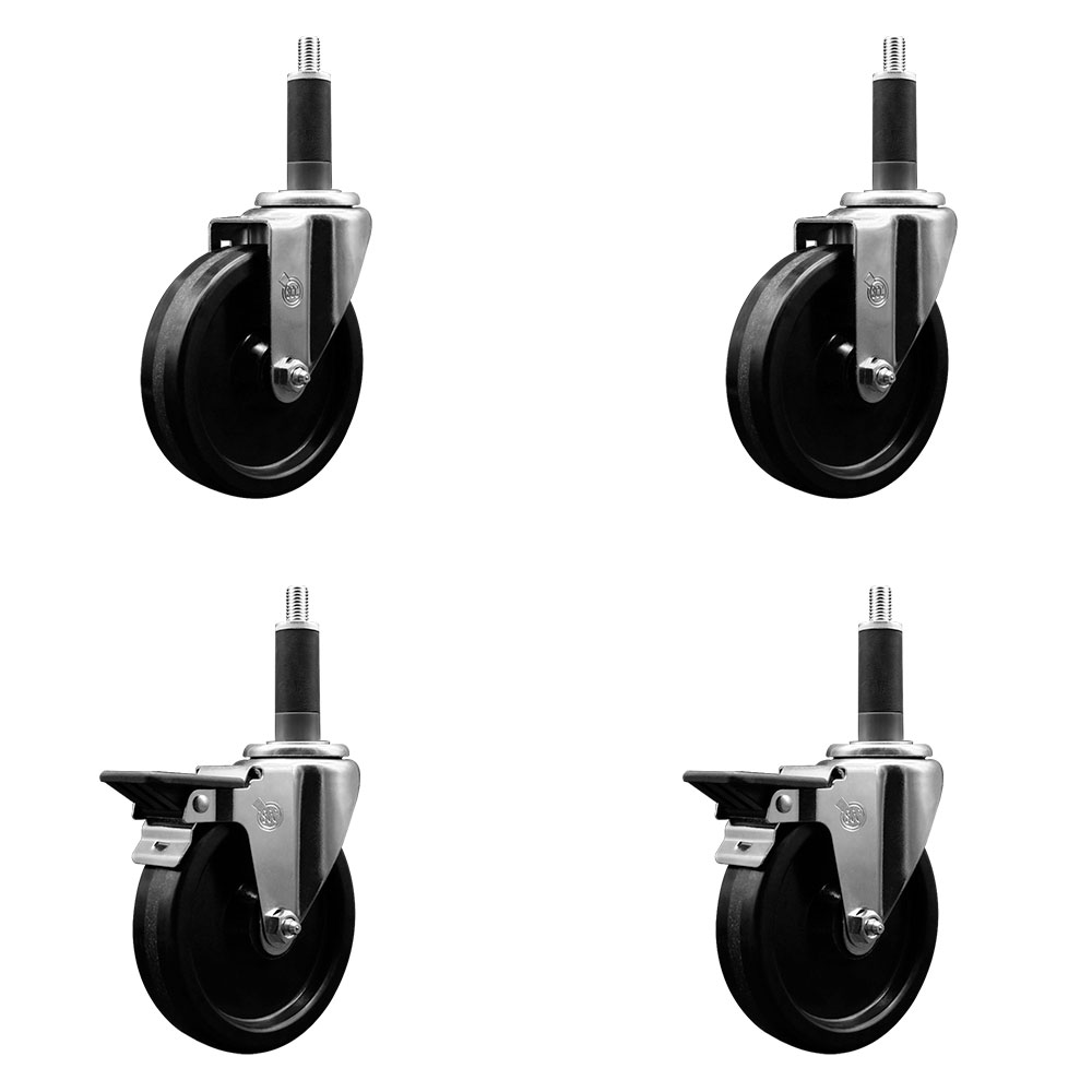 SCC-EX20S514-PHS-2-PLB-2-1 Phenolic Swivel Expanding Stem Caster with 5 in. Black Wheels & 1 in. Stems - Set of 4