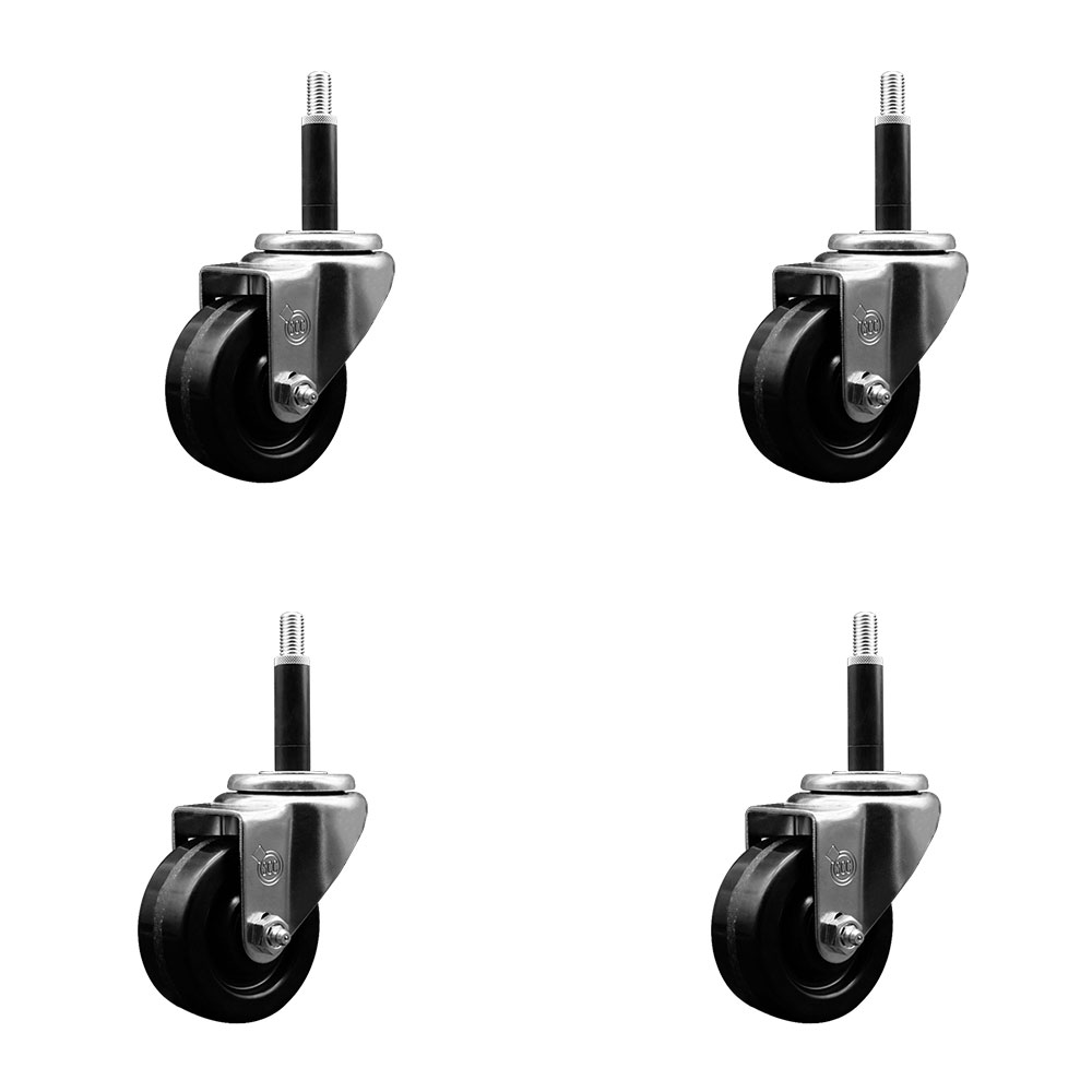 SCC-EX20S314-PHS-34-4 Phenolic Swivel Expanding Stem Caster with 3 in. Black Wheels & 0.75 in. Stems - Set of 4