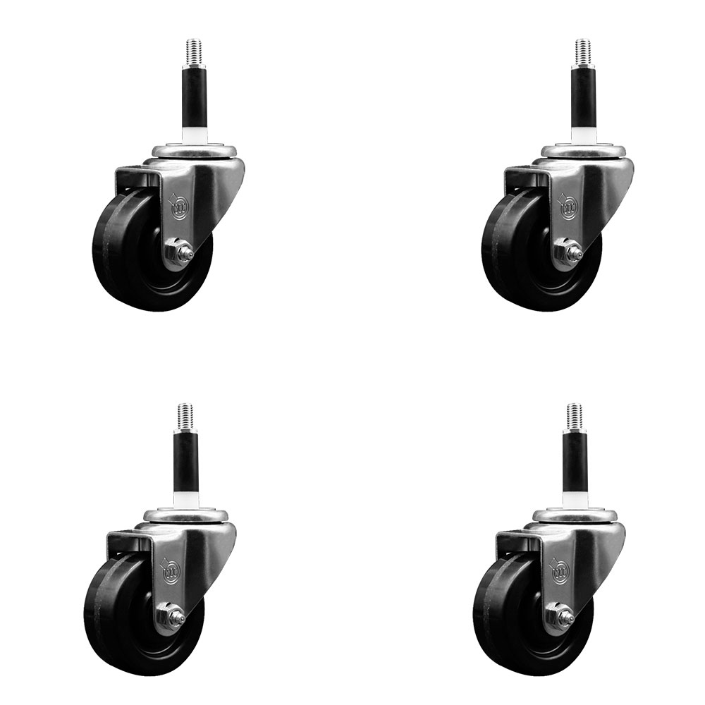 SCC-EX20S314-PHS-78-4 Phenolic Swivel Expanding Stem Caster with 3 in. Black Wheels & 0.87 in. Stems - Set of 4