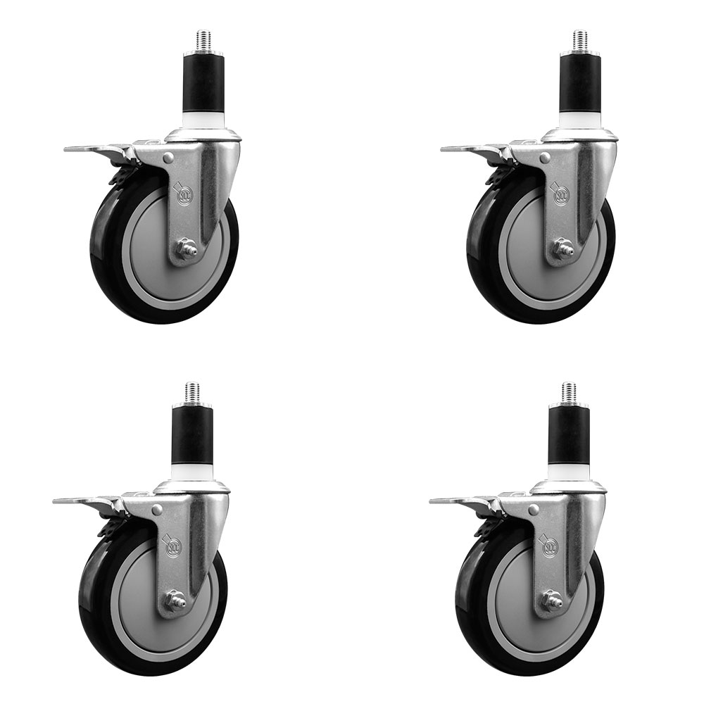 SCC-EXTTL20S514-PPUB-BLK-112-4 Polyurethane Swivel Expanding Stem Caster with 5 in. Black Wheels & 1.5 in. Stems - Set of 4