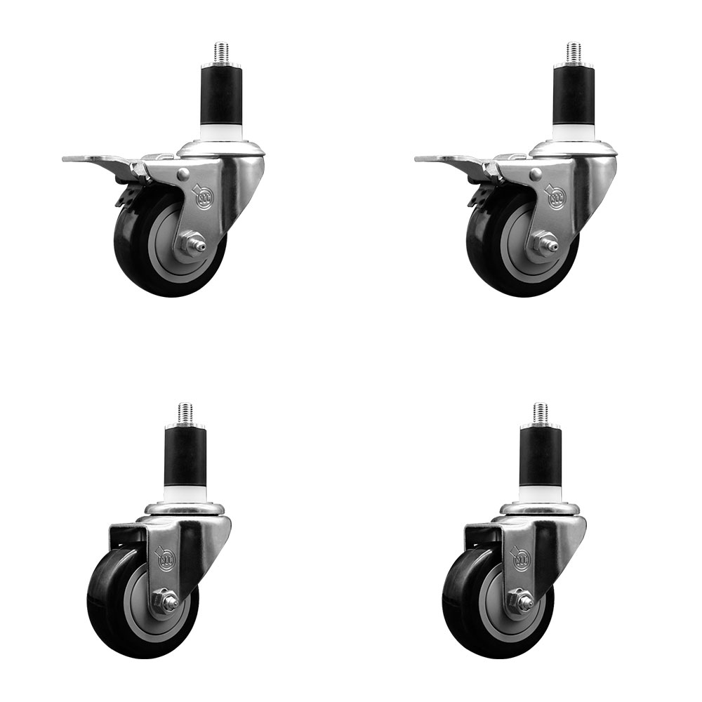 SCC-SSEXTTL20S314-PPUB-BLK-2-S-2-112 Stainless Steel Polyurethane Swivel Expanding Stem Caster with 3 in. Black Wheels & 1.5 in. Stems - Set of 4