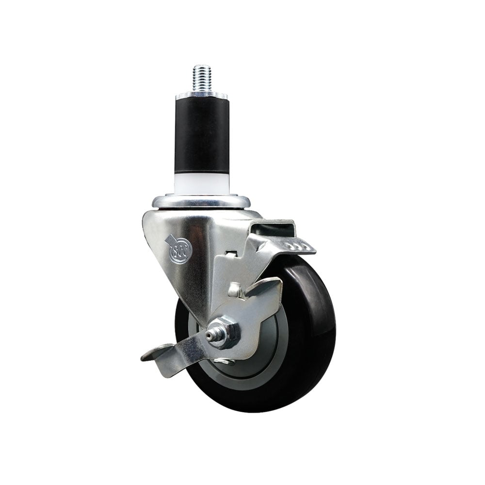 Stainless Steel Polyurethane Expanding Stem Swivel Caster with 3.5 in. Black Wheel & 1.5 in. Stem & Top Locking Brake