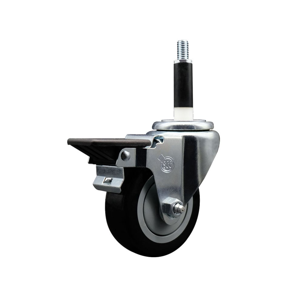 SCC-EX20S3514-PPUB-BLK-PLB-78 Polyurethane Expanding Stem Swivel Caster with 3.5 in. Black Wheel & 0.87 in. Stem & Posi Locking Brake