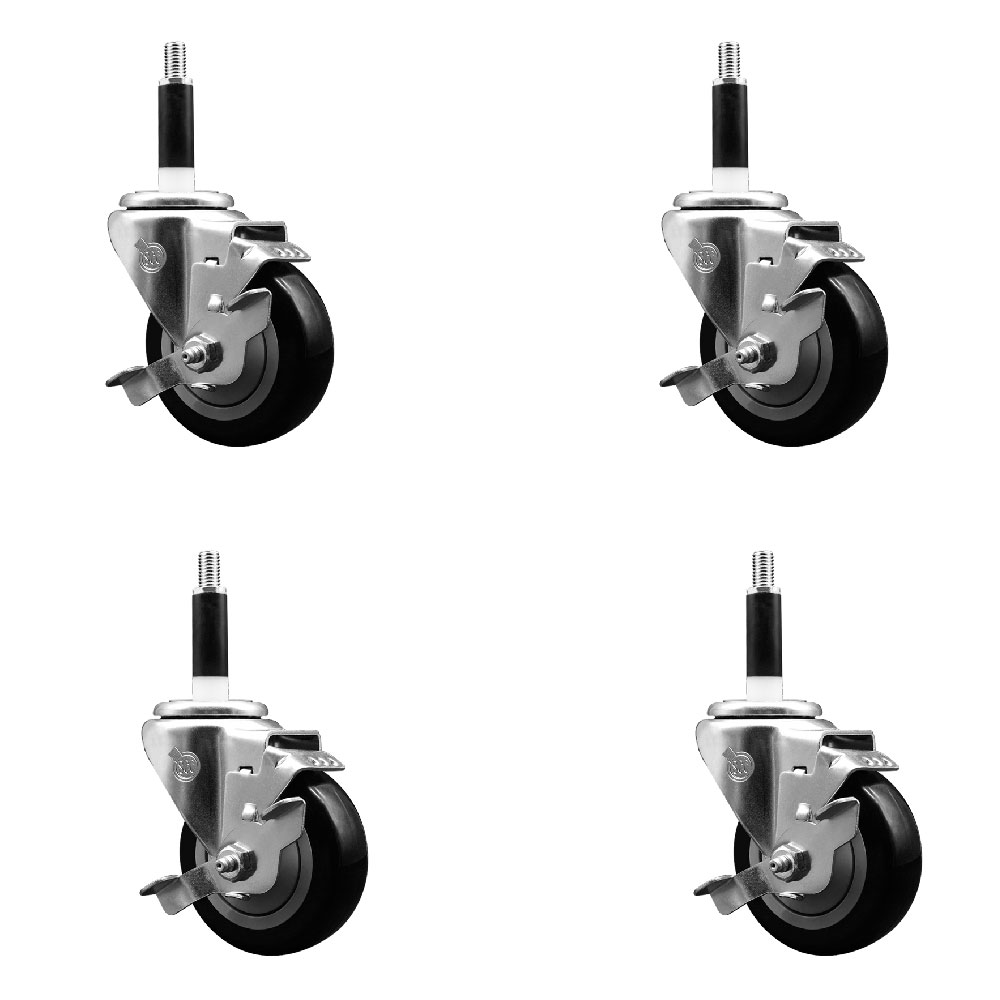 SCC-EX20S3514-PPUB-BLK-TLB-78-4 Polyurethane Swivel Expanding Stem Caster with 3.5 in. Black Wheels & 0.87 in. Stems - Set of 4