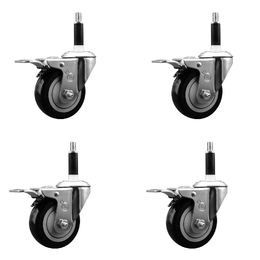 SCC-EXTTL20S3514-PPUB-BLK-78-4 Polyurethane Swivel Expanding Stem Caster with 3.5 in. Black Wheels & 0.87 in. Stems - Set of 4