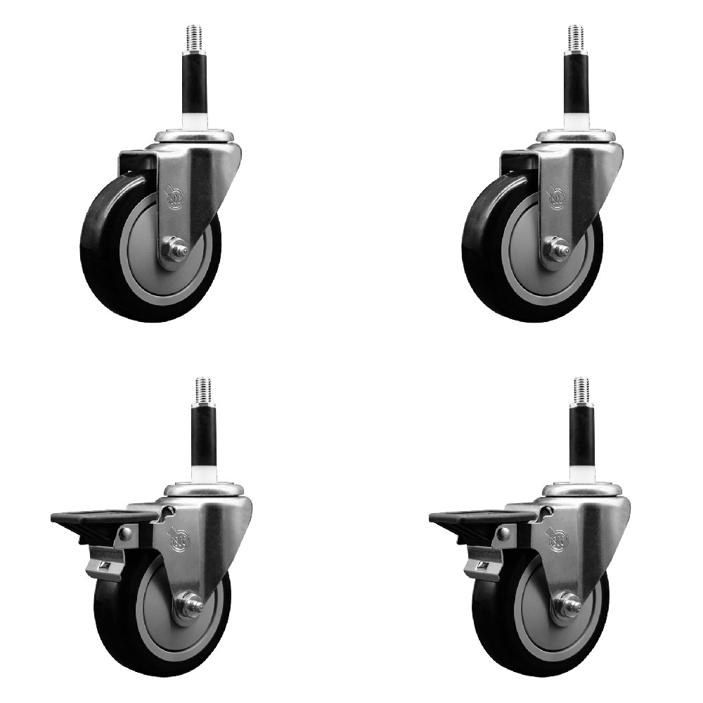 SCC-EX20S414-PPUB-BLK-2-PLB-2-78 Polyurethane Swivel Expanding Stem Caster with 4 in. Black Wheels & 0.87 in. Stems - Set of 4