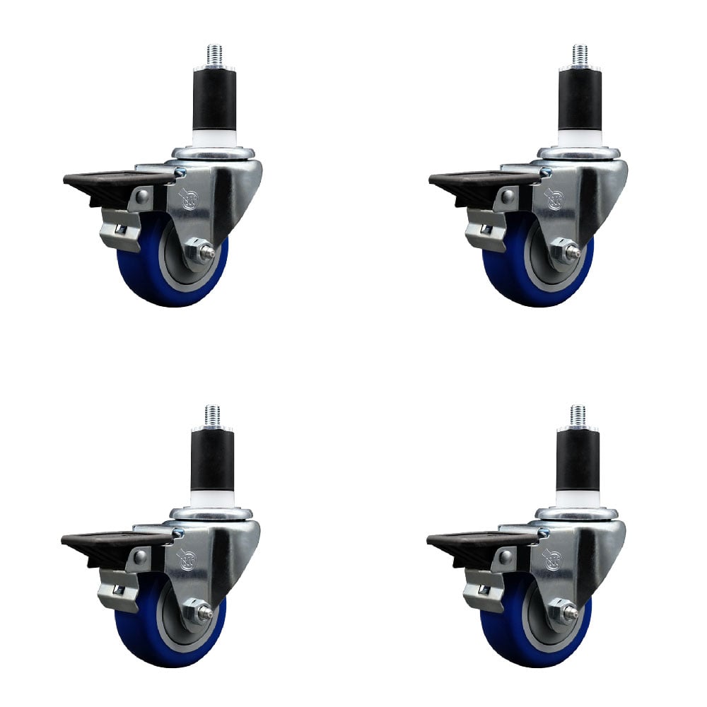 SCC-EX20S314-PPUB-BLUE-PLB-112-4 Polyurethane Swivel Expanding Stem Caster with 3 in. Blue Wheels & 1.5 in. Stems - Set of 4