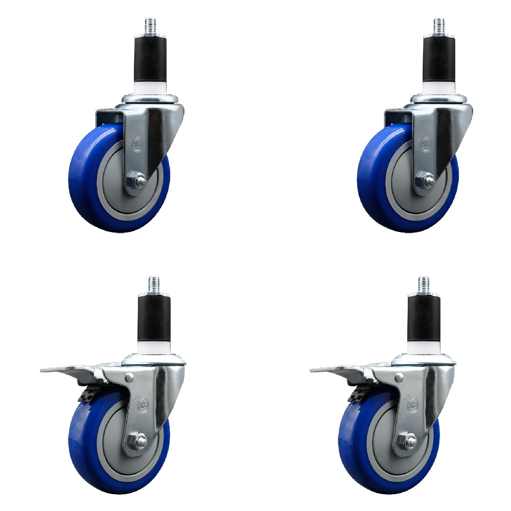 SCC-EXTTL20S414-PPUB-BLUE-2-S-2-112 Polyurethane Swivel Expanding Stem Caster with 4 in. Blue Wheels & 1.5 in. Stems - Set of 4