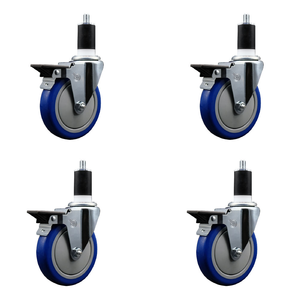 SCC-EX20S514-PPUB-BLUE-PLB-112-4 Polyurethane Swivel Expanding Stem Caster with 5 in. Blue Wheels & 1.5 in. Stems - Set of 4