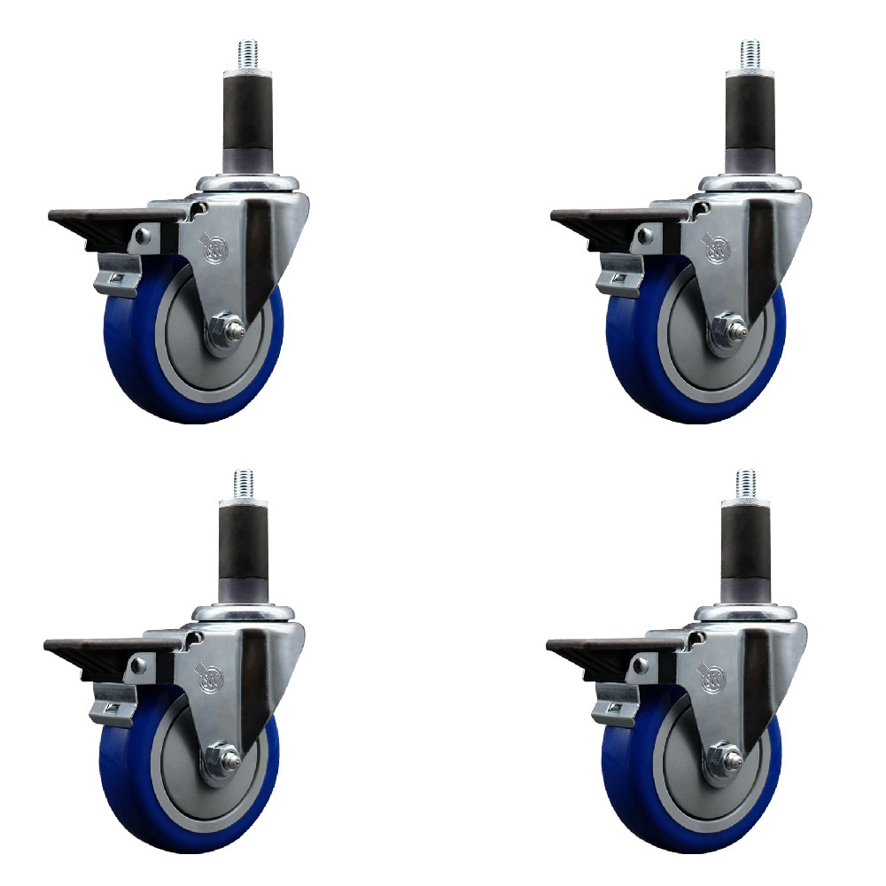 SCC-EX20S414-PPUB-BLUE-PLB-114-4 Polyurethane Swivel Expanding Stem Caster with 4 in. Blue Wheels & 1.25 in. Stems - Set of 4