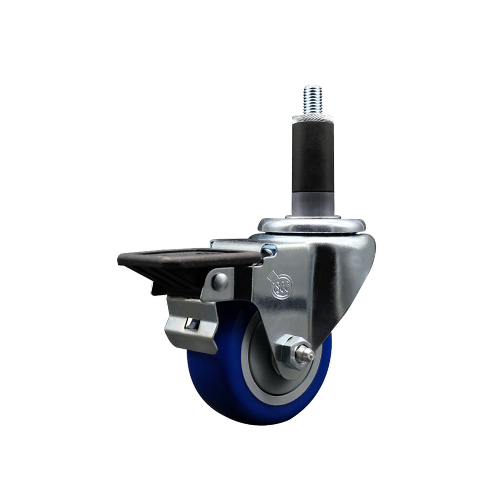 SCC-EX20S314-PPUB-BLUE-PLB-118 Polyurethane Expanding Stem Swivel Caster with 3 in. Blue Wheel & 1.13 in. Stem & Posi Locking Brake