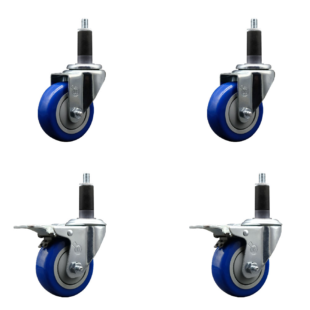SCC-EXTTL20S3514-PPUB-BLUE-2-S-2-118 Polyurethane Swivel Expanding Stem Caster with 3.5 in. Blue Wheels & 1.13 in. Stems - Set of 4
