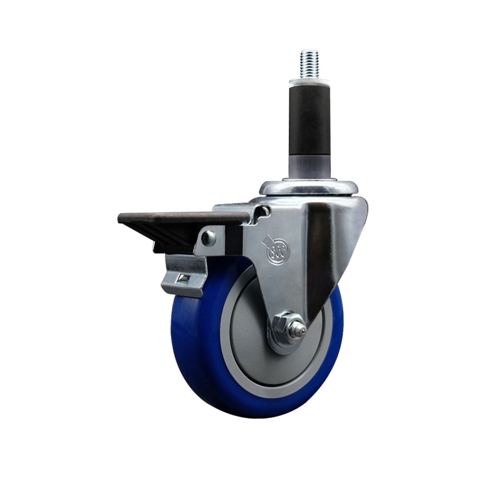 SCC-EX20S414-PPUB-BLUE-PLB-118 Polyurethane Expanding Stem Swivel Caster with 4 in. Blue Wheel & 1.13 in. Stem & Posi Locking Brake