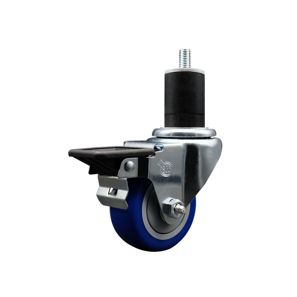 SCC-EX20S314-PPUB-BLUE-PLB-134 Polyurethane Expanding Stem Swivel Caster with 3 in. Blue Wheel & 1.75 in. Stem & Posi Locking Brake