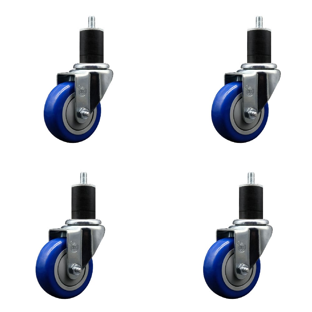 SCC-EX20S3514-PPUB-BLUE-134-4 Polyurethane Swivel Expanding Stem Caster with 3.5 in. Blue Wheels & 1.75 in. Stems - Set of 4