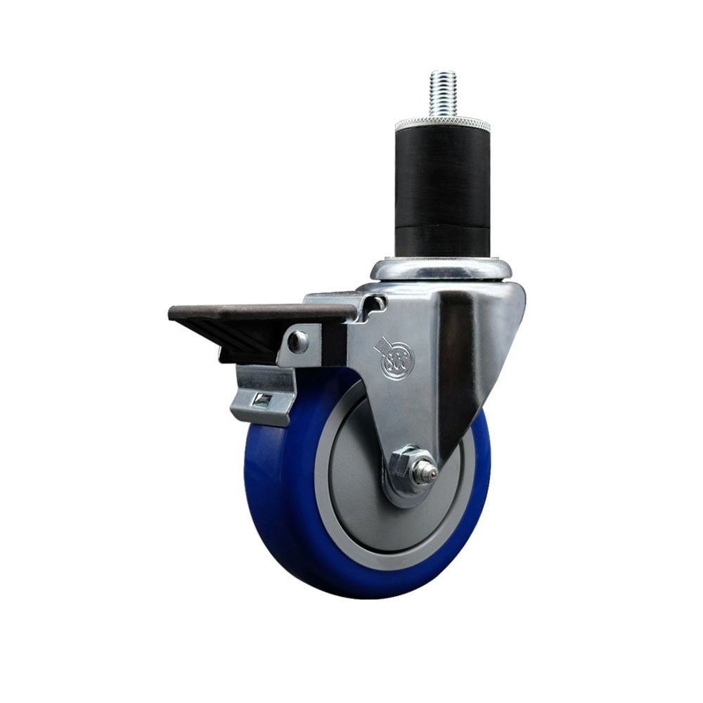 SCC-EX20S414-PPUB-BLUE-PLB-134 Polyurethane Expanding Stem Swivel Caster with 4 in. Blue Wheel & 1.75 in. Stem & Posi Locking Brake