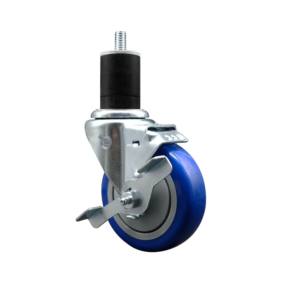 SCC-EX20S414-PPUB-BLUE-TLB-134 Polyurethane Expanding Stem Swivel Caster with 4 in. Blue Wheel & 1.75 in. Stem & Top Locking Brake