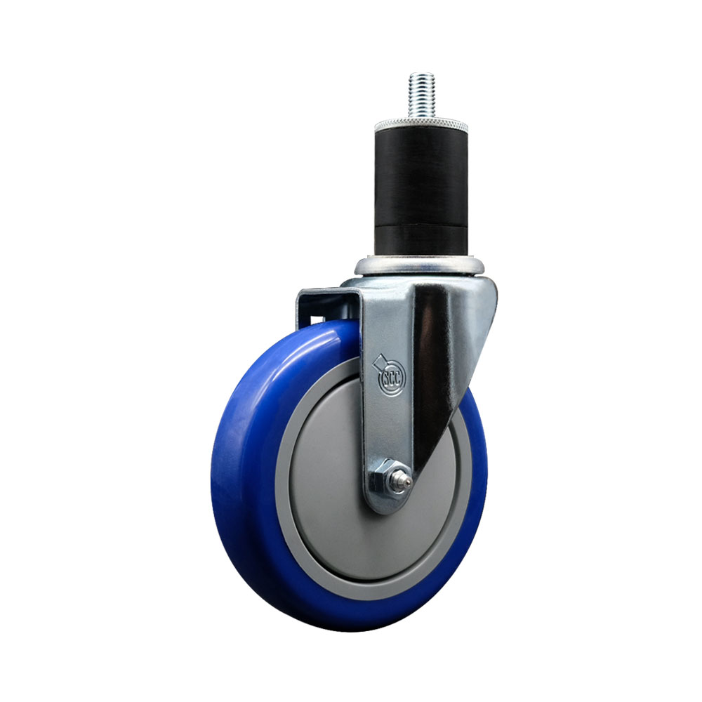 SCC-EX20S514-PPUB-BLUE-134 Polyurethane Expanding Stem Swivel Caster with 5 in. Blue Wheel & 1.75 in. Stem