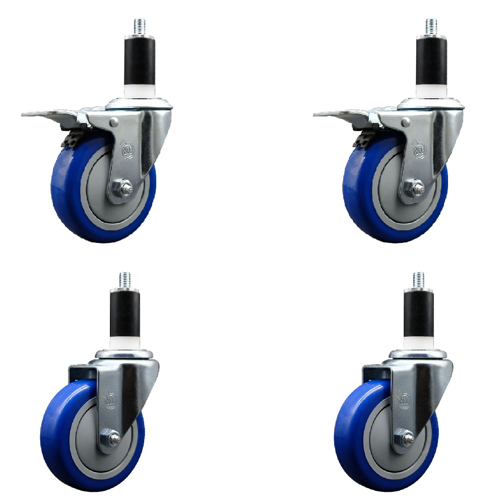 SCC-EXTTL20S414-PPUB-BLUE-2-S-2-138 Polyurethane Swivel Expanding Stem Caster with 4 in. Blue Wheels & 1.38 in. Stems - Set of 4
