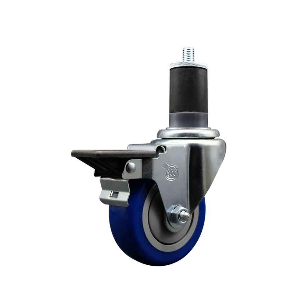 SCC-EX20S3514-PPUB-BLUE-PLB-158 Polyurethane Expanding Stem Swivel Caster with 3.5 in. Blue Wheel & 1.63 in. Stem & Posi Locking Brake