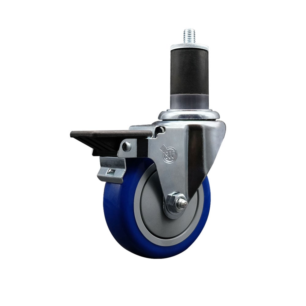 SCC-EX20S414-PPUB-BLUE-PLB-158 Polyurethane Expanding Stem Swivel Caster with 4 in. Blue Wheel & 1.63 in. Stem & Posi Locking Brake