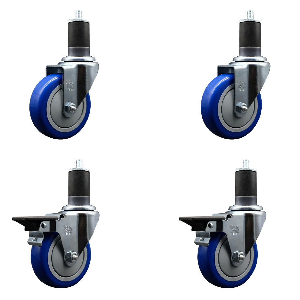 SCC-EX20S414-PPUB-BLUE-2-PLB-2-158 Polyurethane Swivel Expanding Stem Caster with 4 in. Blue Wheels & 1.63 in. Stems - Set of 4